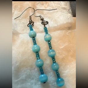 Blue Beaded Hanging Earrings